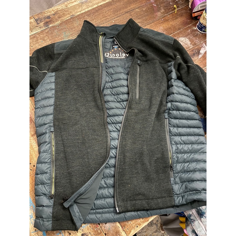 Kuhl Mens Velocity Hybrid Puffer Knit Jacket Charcoal Grey Full Zip L